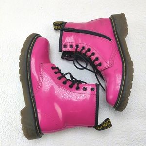 Dr. Martens "Delaney" Hot Pink Patent 8 Eye Combat Boots Sz US 1 Youth Kid Child